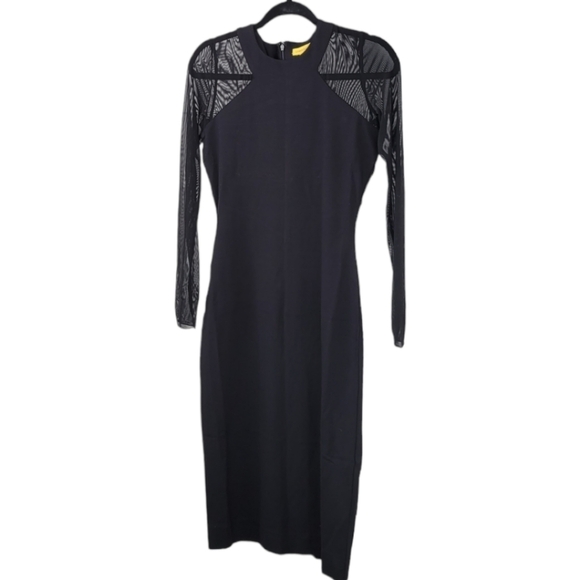 NWT Catherine Malandrino 2 Jacinta Black Mesh Midi Sheath Dress LBD Elegant Edgy - Picture 7 of 11
